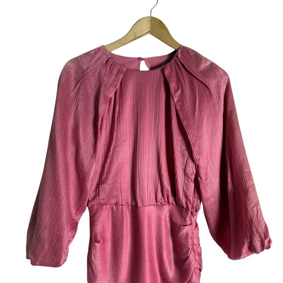 Veronica Beard Gracelynn Pink Ruched Satin Balloon Sleeve Mini Dress Size 0 - Picture 5 of 16
